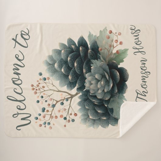 Personalized Winter Pinecone Family Design Sherpa Deken (Voorkant (horizontaal))