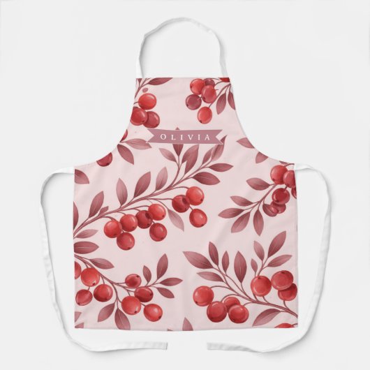 Personalized Winter Red Berry Botanical Cottage Schort (Voorkant)