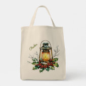 Personalized Winter Watercolor Holly & Berries Tote Bag (Achterkant)