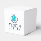 Personalized wite blue Monogram Wedding  Bedankdoosjes (Achterkant)