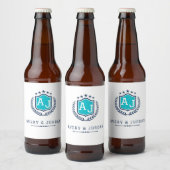 Personalized wite blue Monogram Wedding  Bier Etiket (Flessen)