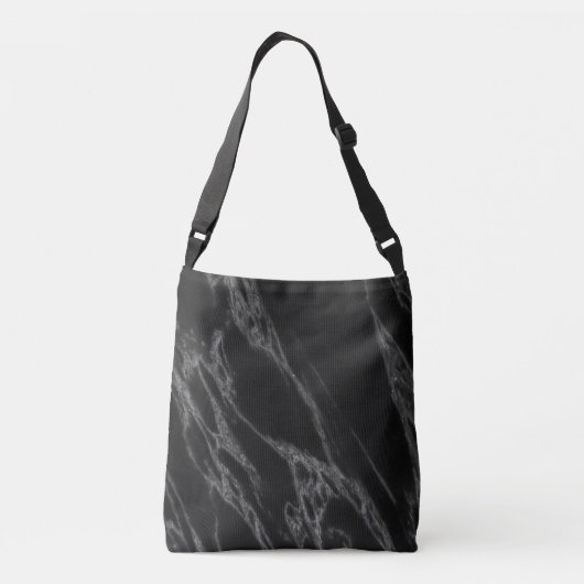 Personalized with Name Initial Chic Marble Black Crossbody Tas (Achterkant)
