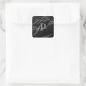 Personalized with Name Initial Marble Black Vierkante Sticker (Tas)