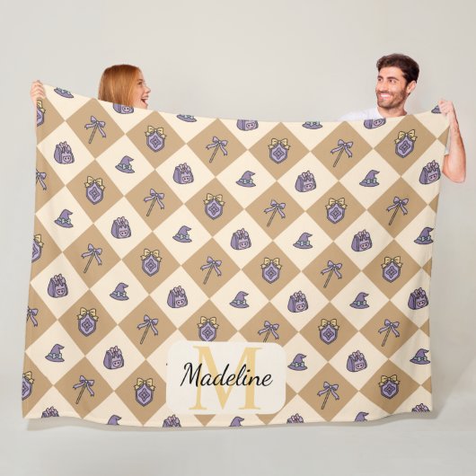 Personalized Wizard School Gold Monogram Name Fleece Deken (In situ)