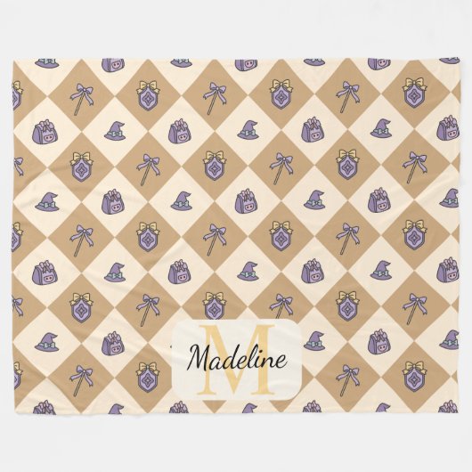 Personalized Wizard School Monogram Name Gold Fleece Deken (Voorkant (Horizontaal))
