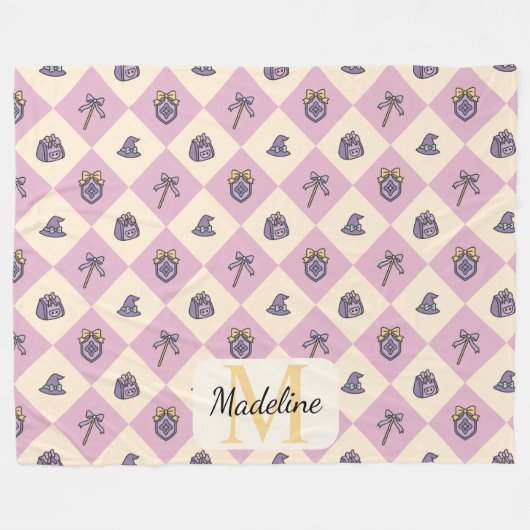 Personalized Wizard School Monogram Name Pink Fleece Deken (Voorkant (Horizontaal))