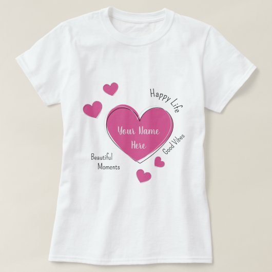 Personalized Women’s T-Shirt with Pink Heart (Design voorkant)