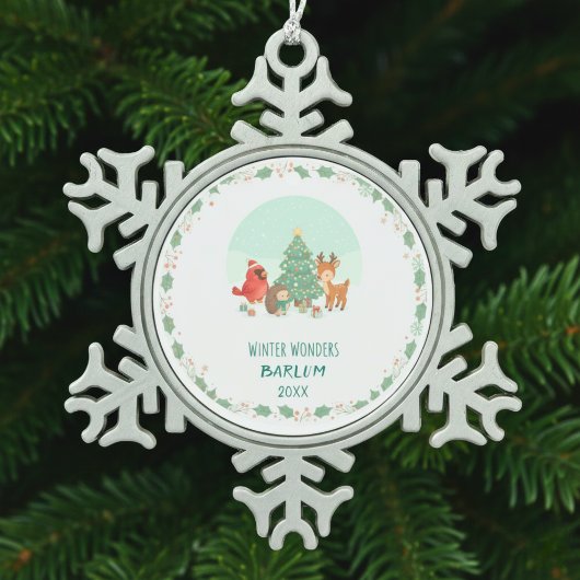 Personalized Woodland Friends  Tin Sneeuwvlok Ornament