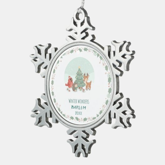 Personalized Woodland Friends  Tin Sneeuwvlok Ornament (Rechts)