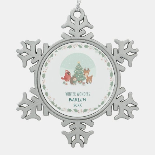 Personalized Woodland Friends  Tin Sneeuwvlok Ornament (Voorkant)