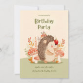 Personalized Woodland Hedgehog Birthday Invitation Kaart (Voorkant)