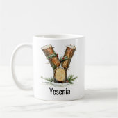 Personalized Woodland Log Monogram Y Christmas Koffiemok (Links)