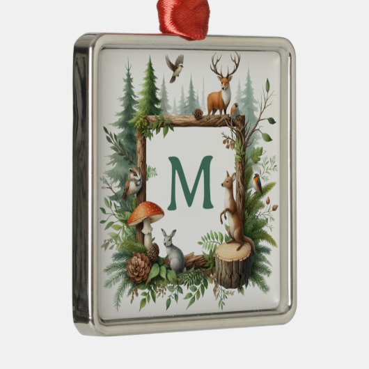 Personalized Woodland Monogram Christmas Ornament (Rechts)