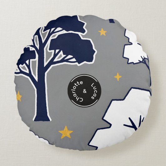 Personalized Woodland Tree and Star Round Pillow  Rond Kussen (Voorkant)