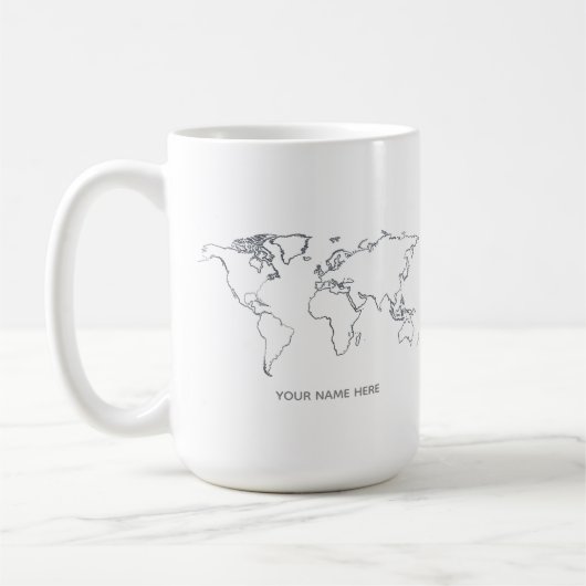 Personalized World Map Line Art Mug Koffiemok (Links)