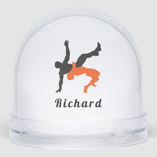 Personalized Wrestling Athlete Snow Globe Gift Sneeuwbol (Achterkant)