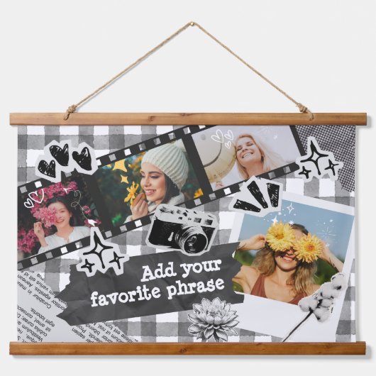 Personalized Y2K Retro Film Photo in Black & White Hangend Wandkleed (Voorkant)