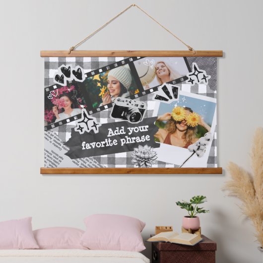 Personalized Y2K Retro Film Photo in Black & White Hangend Wandkleed (Slaapkamer)
