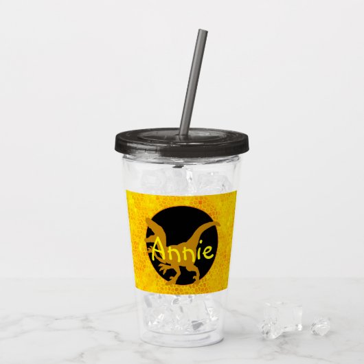 Personalized Yellow Dinosaur Hide Acryl Drinkbeker (Achterkant ijs)