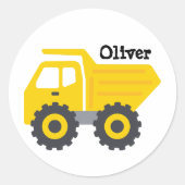 Personalized Yellow Dump Truck Ronde Sticker (Voorkant)