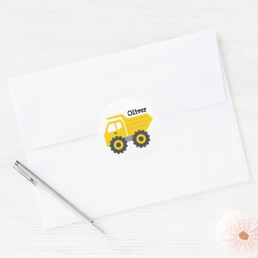 Personalized Yellow Dump Truck Ronde Sticker (Envelop)