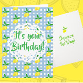 Personalized Yellow Lemons Blue White Birthday  Kaart