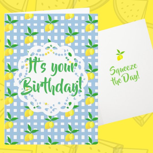 Personalized Yellow Lemons Blue White Birthday  Kaart