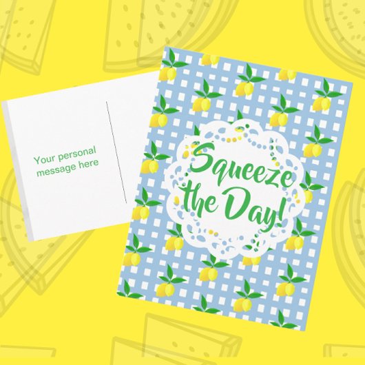 Personalized Yellow Lemons Blue White  Briefkaart