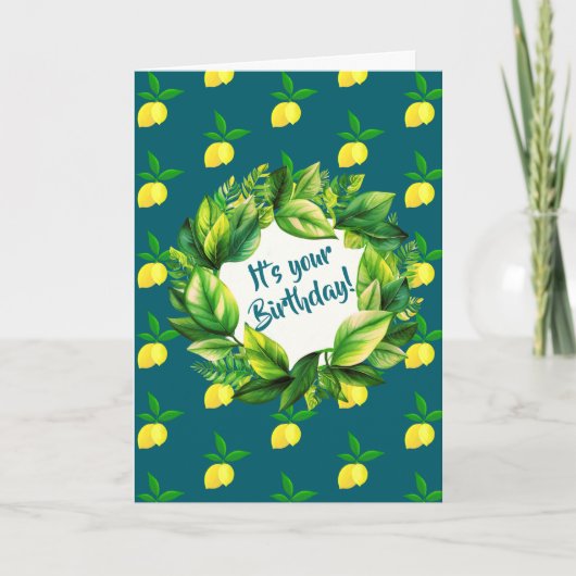 Personalized Yellow Lemons Teal  Kaart (Voorkant)