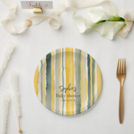 Personalized Yellow Stripe Baby Shower Papieren Bordje
