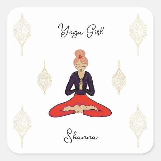 Personalized Yoga Girl Vierkante Sticker (Voorkant)
