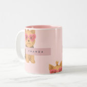 Personalized Yorkie Dog with Heart Sunglasses Tweekleurige Koffiemok (Voorkant links)