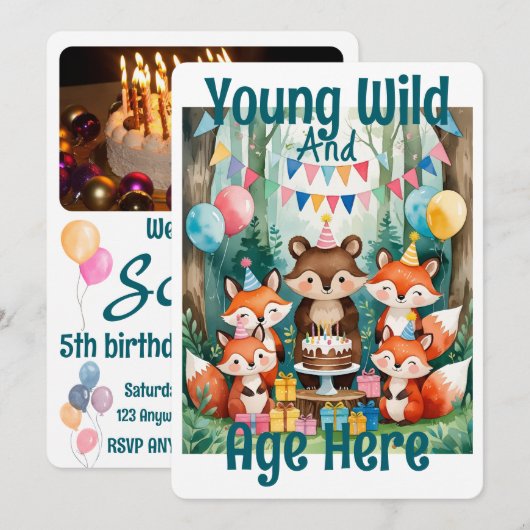 Personalized Young Wild And Age Birthday Party Kaart (Voorkant / Achterkant)