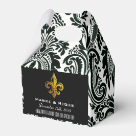 PERSONALIZED ZWART WIT & GOUD FLEUR DE LIS BEDANKDOOSJES