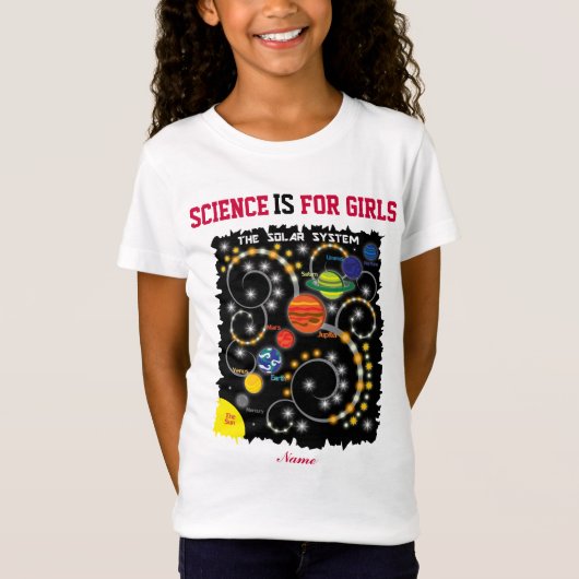 PersonalizedScience is voor meisjes, het Zonnestel T-shirt (Voorkant)