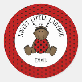 PersonalizedvAfrican American Baby Ladybug Ronde Sticker