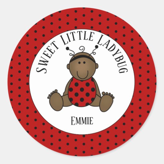 PersonalizedvAfrican American Baby Ladybug Ronde Sticker (Voorkant)