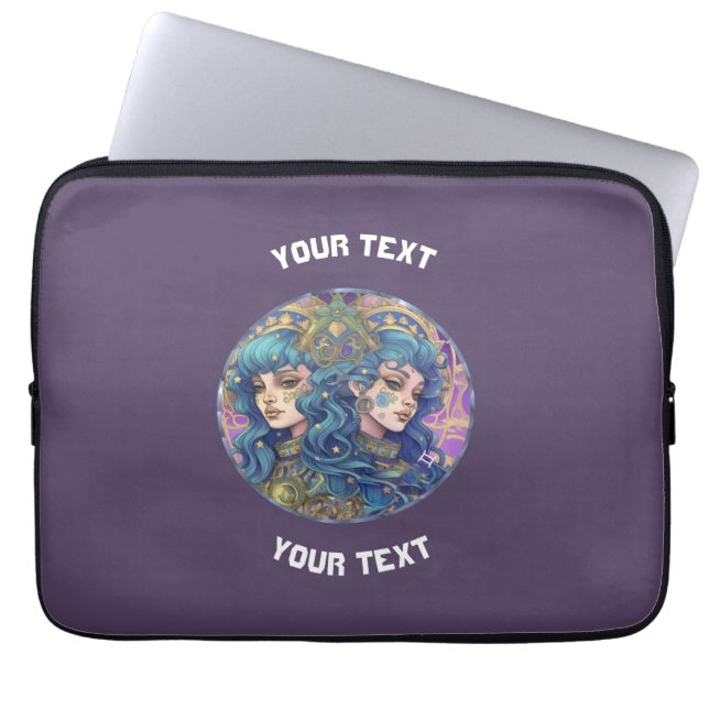 PERSONALIZEERDE GEMINI STERRENBEELD TEKEN  LAPTOP SLEEVE (Voorkant)