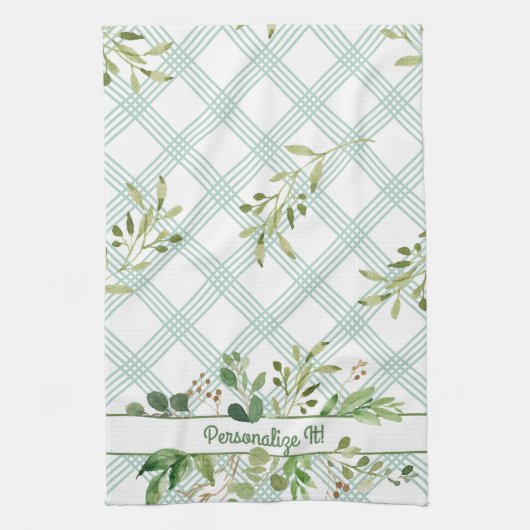 PERSONALIZEN Light Leafy Green Kitchen Towel Theedoek (Verticaal)