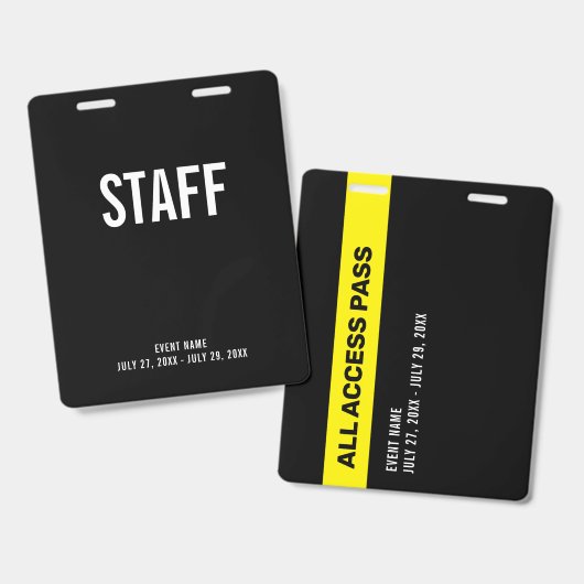 Personeel All Access Pas Backstage ID Badge (Voor- en achterkant)
