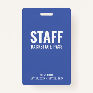 Personeel Backstage Pass Blue ID Badge
