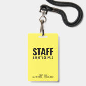 Personeel Backstage Pass Yellow ID Badge (Voorzijde met lanyard)