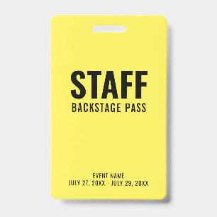 Personeel Backstage Pass Yellow ID Badge