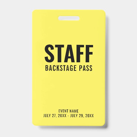 Personeel Backstage Pass Yellow ID Badge (Voorzijde)