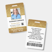 Personeel Foto ID Barcode Logo 14K Gold Glitter Badge (Voor- en achterkant)