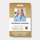 Personeel Foto ID Barcode Logo 14K Gold Glitter Badge (Voorkant)