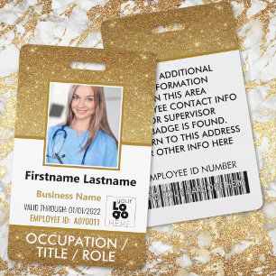 Personeel Foto ID Barcode Logo 14K Gold Glitter Badge