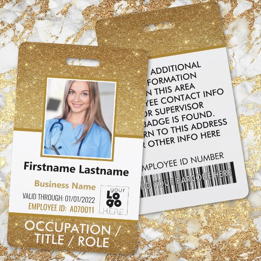 Personeel Foto ID Barcode Logo 14K Gold Glitter Badge