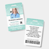 Personeel Foto ID Barcode Logo Aqua Blue Glitter N Badge (Voor- en achterkant)