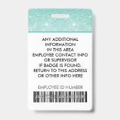 Personeel Foto ID Barcode Logo Aqua Blue Glitter N Badge (Achterkant)